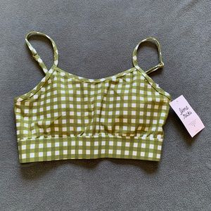 NWT Lime Ricki Lime Gingham Bikini Top, sz L